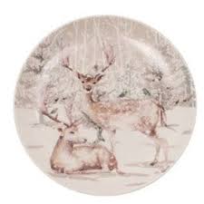 Reindeer In Forest Dessert Plate Set Of 4 Multi
