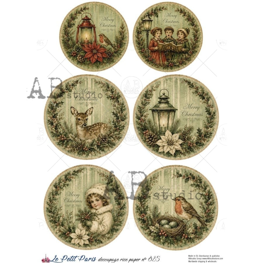 AB Studios - #825 6 Christmas Images A4 Rice Paper
