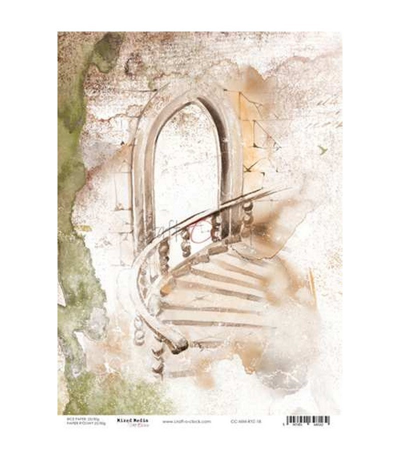 Mix Media A4 Rice Paper #18 Gothic Stairway