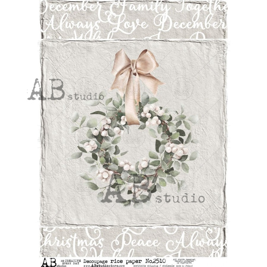 AB Studio - #2510 Christmas Wreath A4 Rice Paper