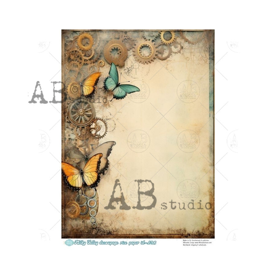 AB Studios - Steampunk Butterfly Journal Page A4 Rice Paper