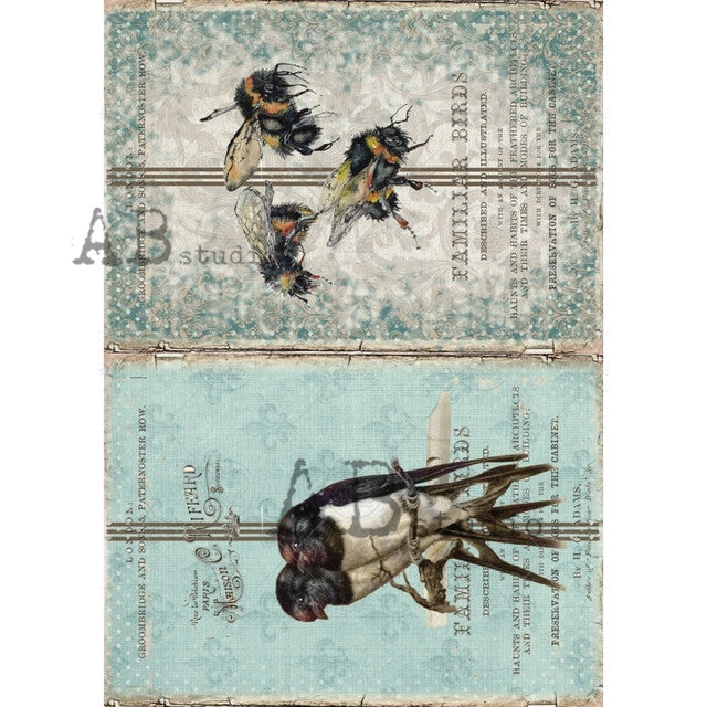 AB Studios Grain Sack Birds and Bees A4 Rice Paper