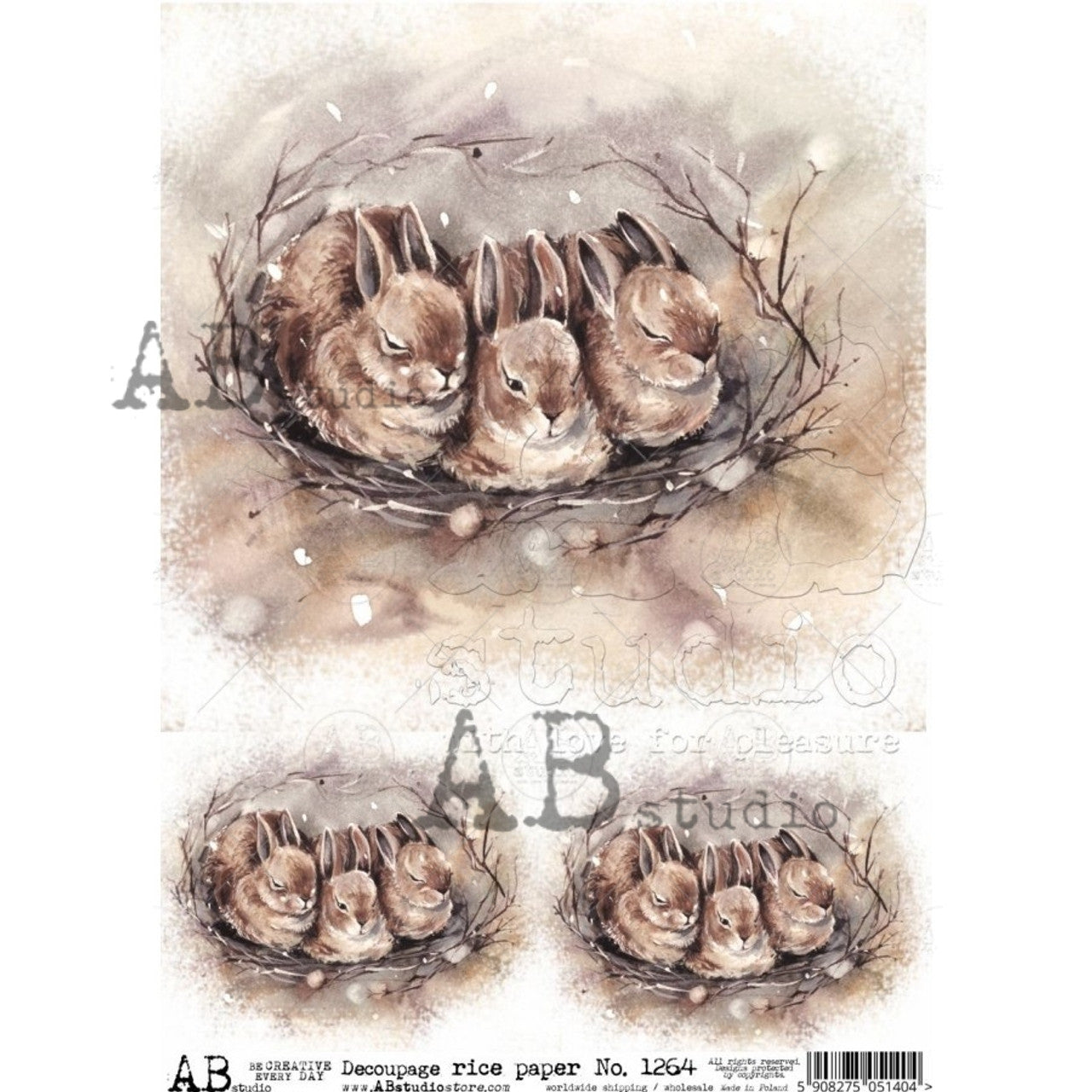 AB Studio : Speia Nesting Bunnies A4 Rice Paper
