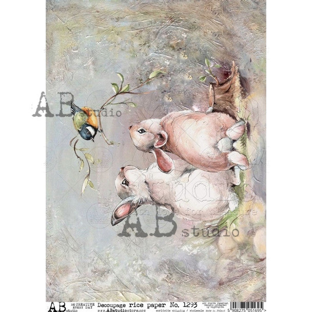 AB Studios - Two Bunnies and a Bird A4 Rice Paper