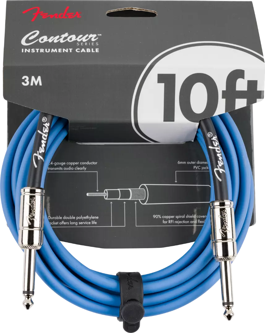 Fender Contour series instrument cable 10ft lake placid blue