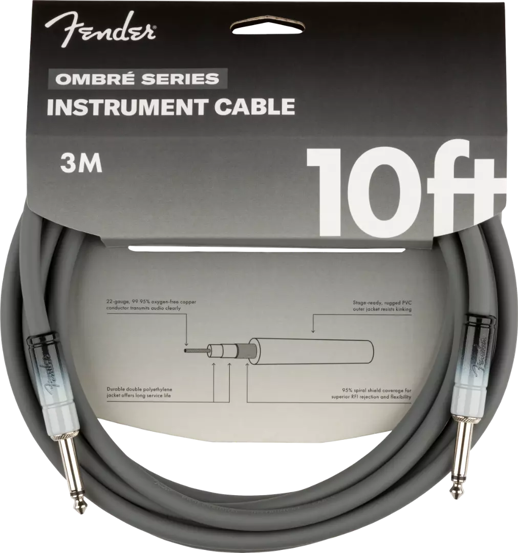 Fender Ombre series 10ft instrument cable silver smoke