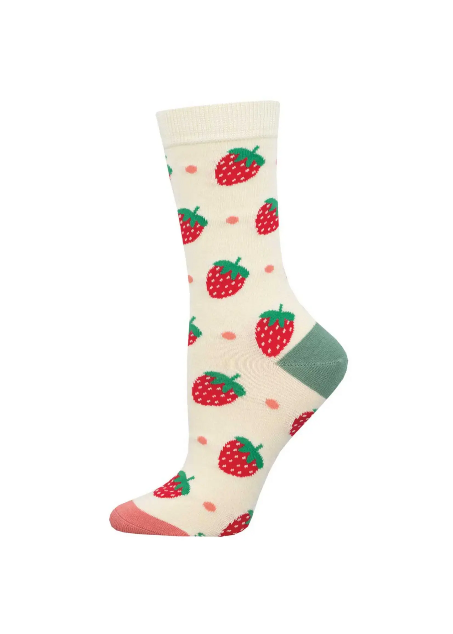 Women's Ivory Bamboo Crew Strawberry Delight