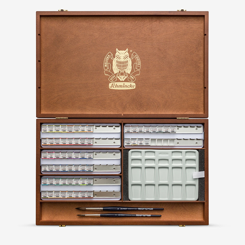 Schmincke: Horadam Watercolour Paint - Wooded Box Set 60 Half Pans
