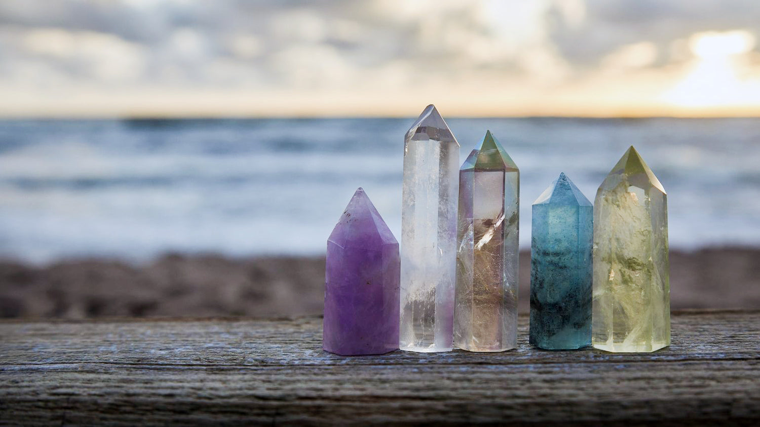 Crystals in front of a lake - Soulshine's Crystals and Stones Section