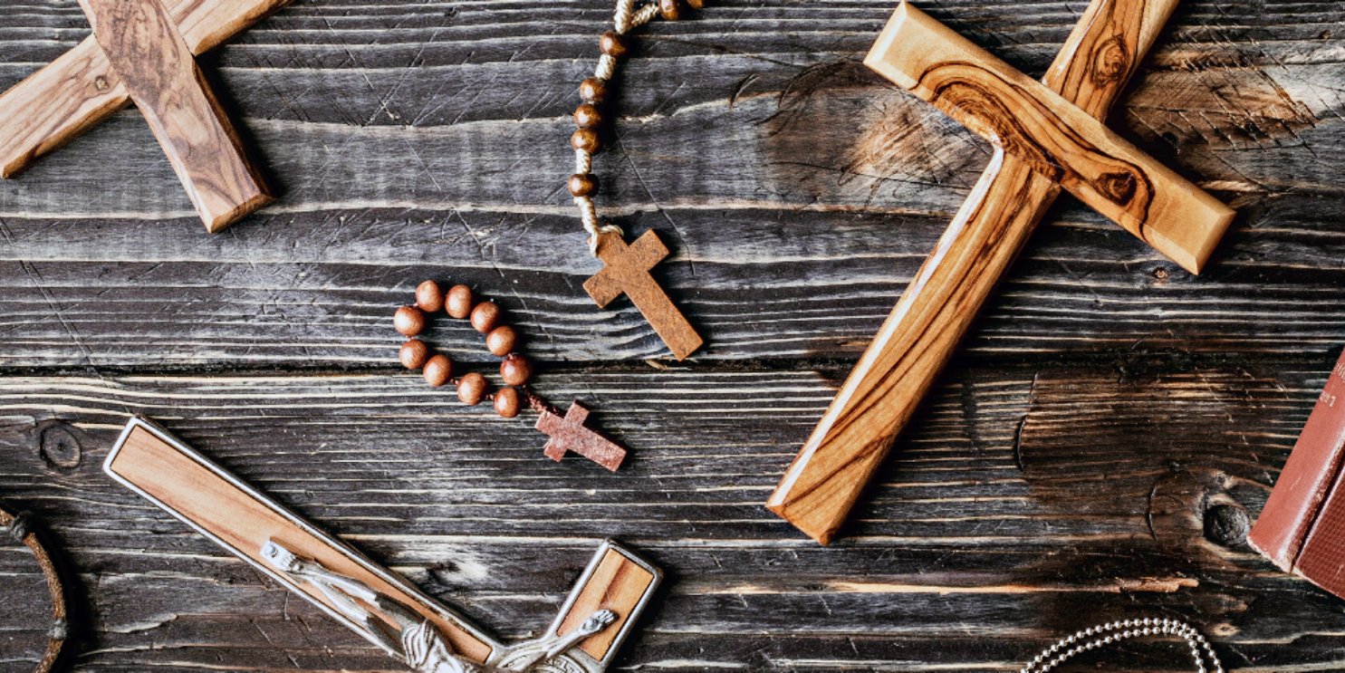 Wooden Crosses and other religious imagery on a table - Soulshine's Bible Accessories Section