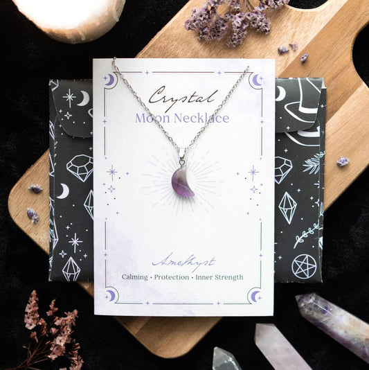 Something Different : Amethyst Crystal Moon Necklace on Greeting Card