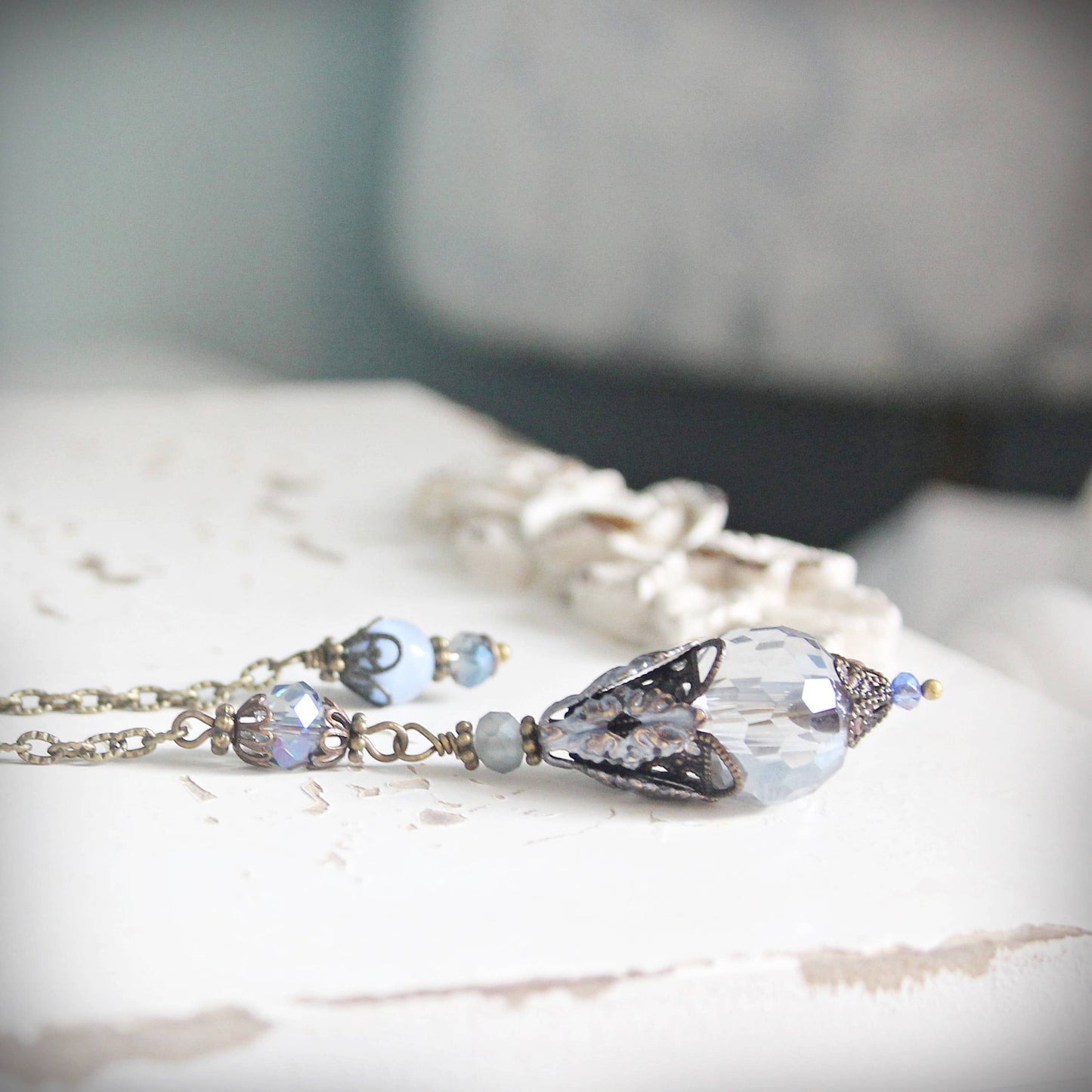 Circa 1890 - Vintage Style Frosted Blue Acanthus Leaf Pendulum