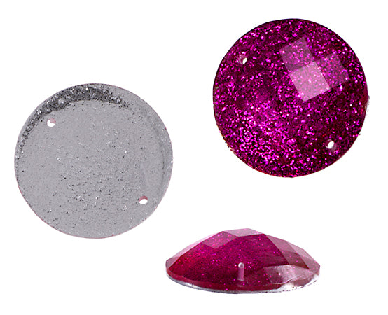 Resin Sew-on Glitter Stone 10pcs Round 33mm Fuchsia