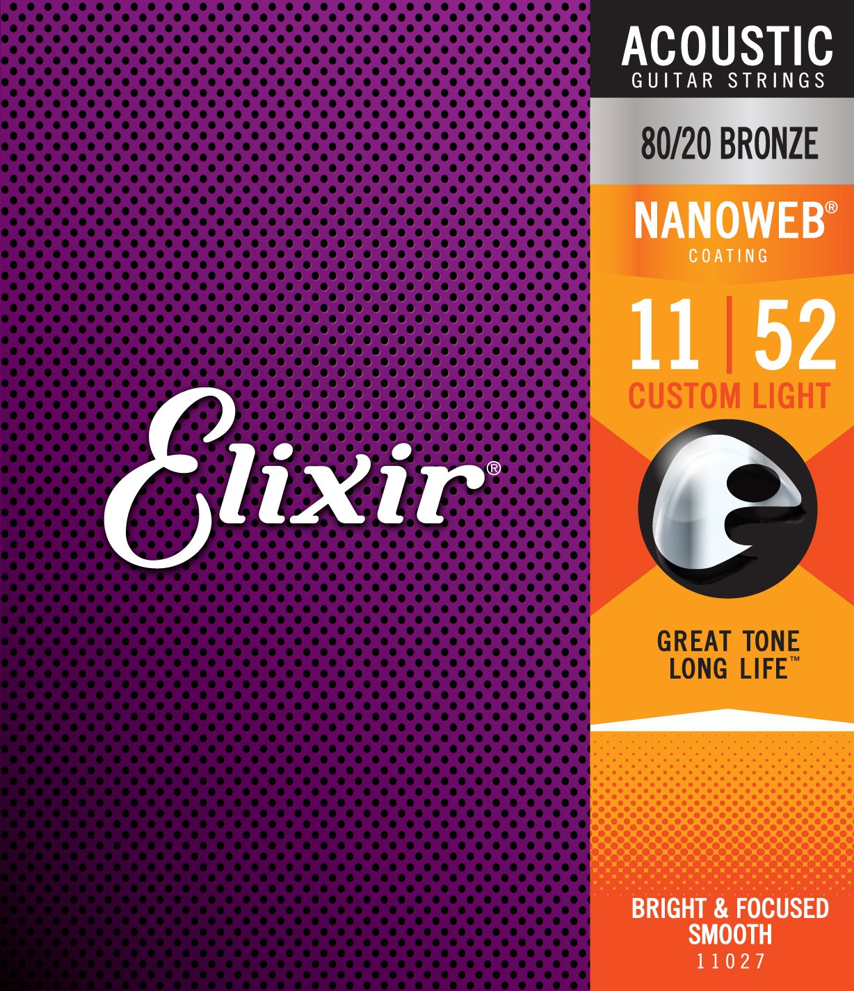 Elixir 80/20 bronze nanoweb .011-.052 custom light acoustic strings 11027