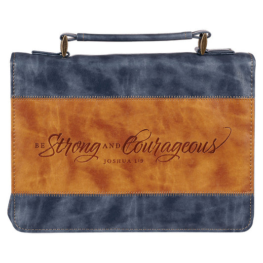 Strong and Courageous Bible Cover - Butterscotch and Navy