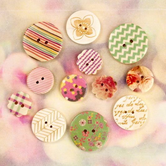 Prima Wood Button Hello Pastel