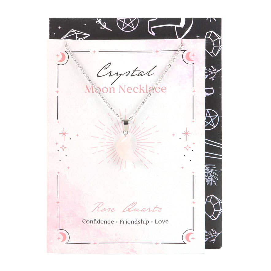 Something Different : Rose Quartz Crystal Moon Necklace on Greeting Card