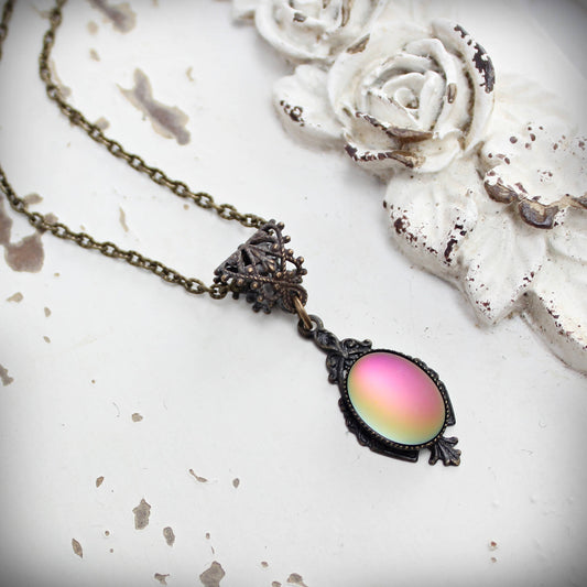 Circa 1890 - Lumina Frosted Watermelon Pink Glass Edwardian Necklace