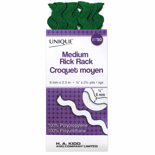 UNIQUE Medium Rick Rack 6mm x 2.3m - Emerald Greeen