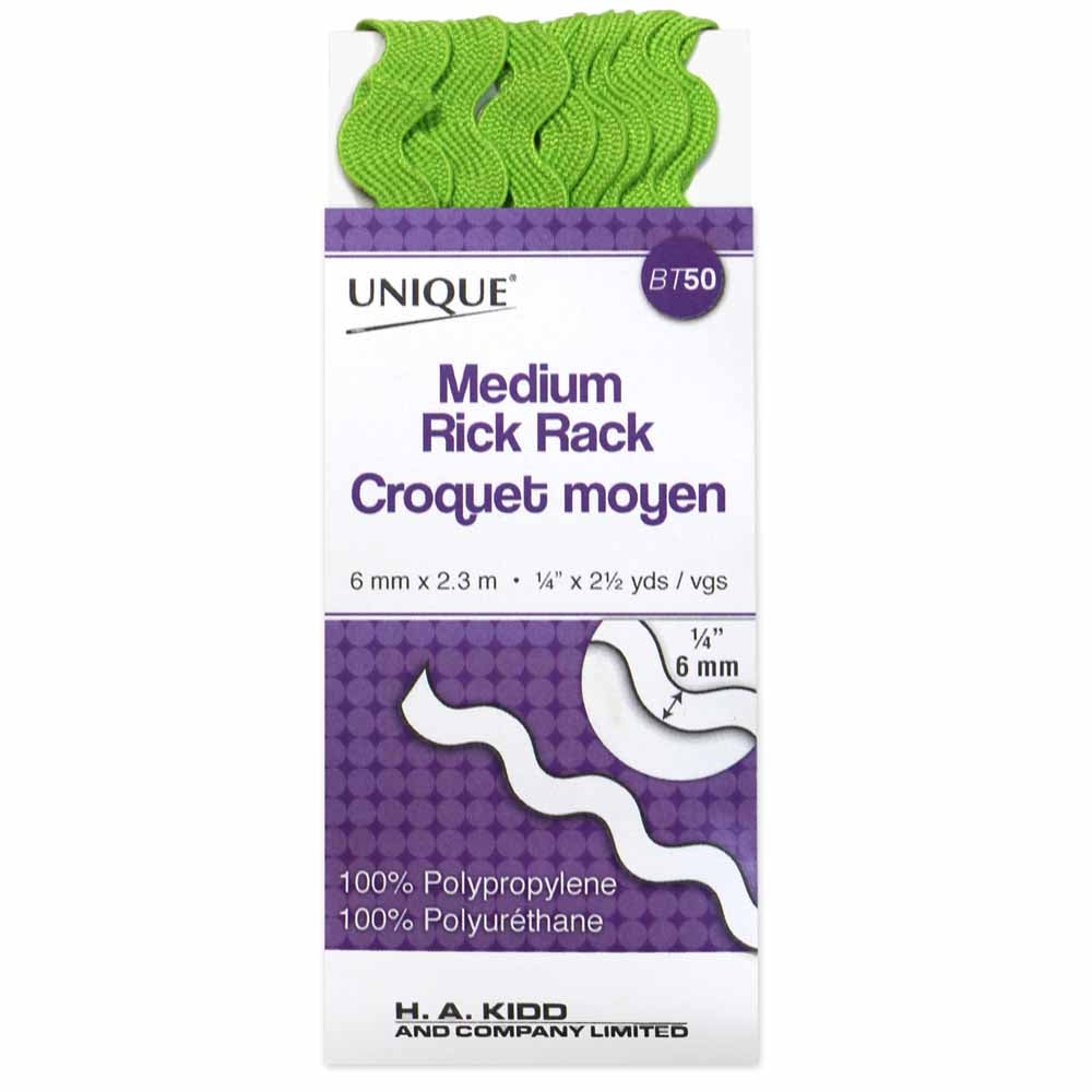 UNIQUE Medium Rick Rack 6mm x 2.3m - Leaf Green