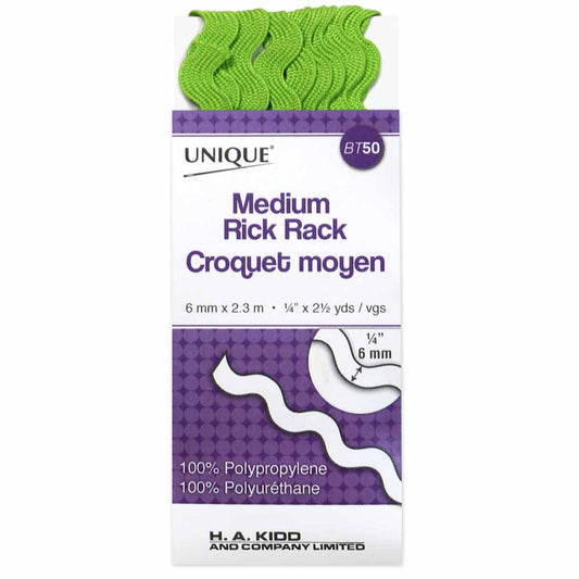 UNIQUE Medium Rick Rack 6mm x 2.3m - Leaf Green