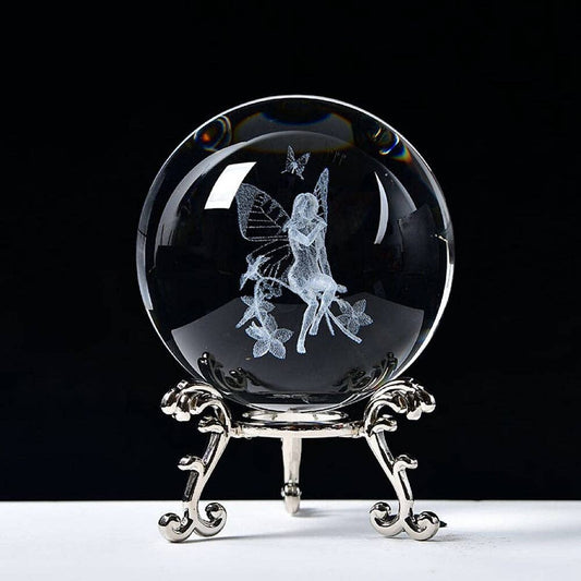 Arômes & Évasions : Crystal Ball on Wooden Led Stand - Carving Fairy