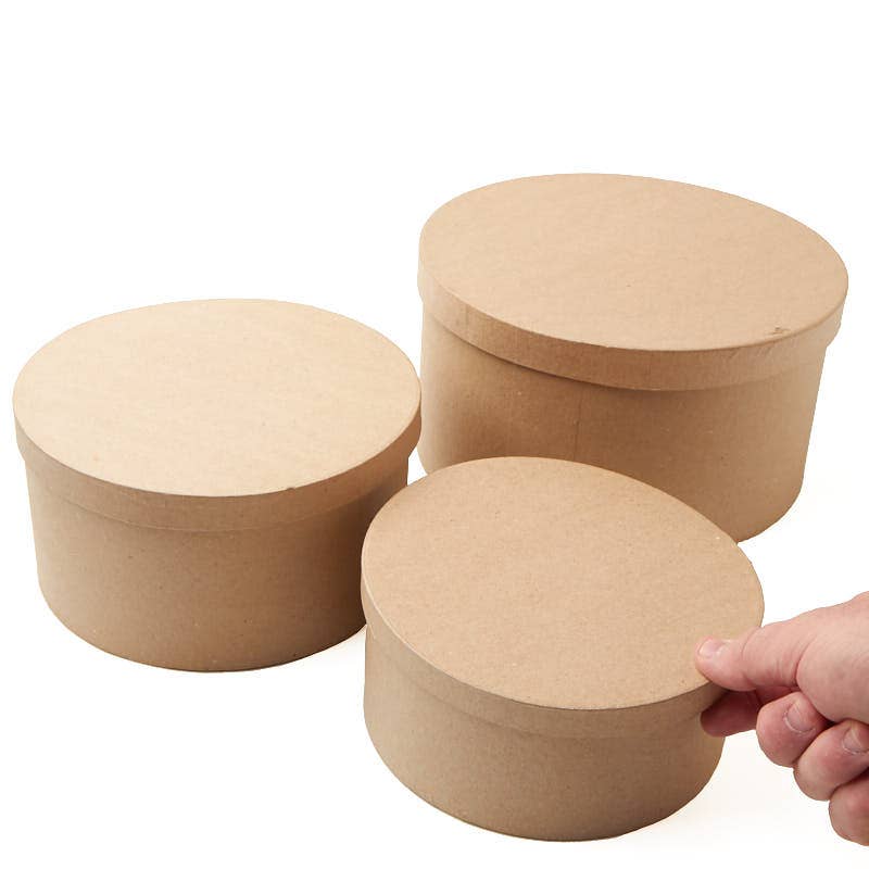 Factory Direct Craft - Premade 3-Piece Paper Mache Round Nested Box Set