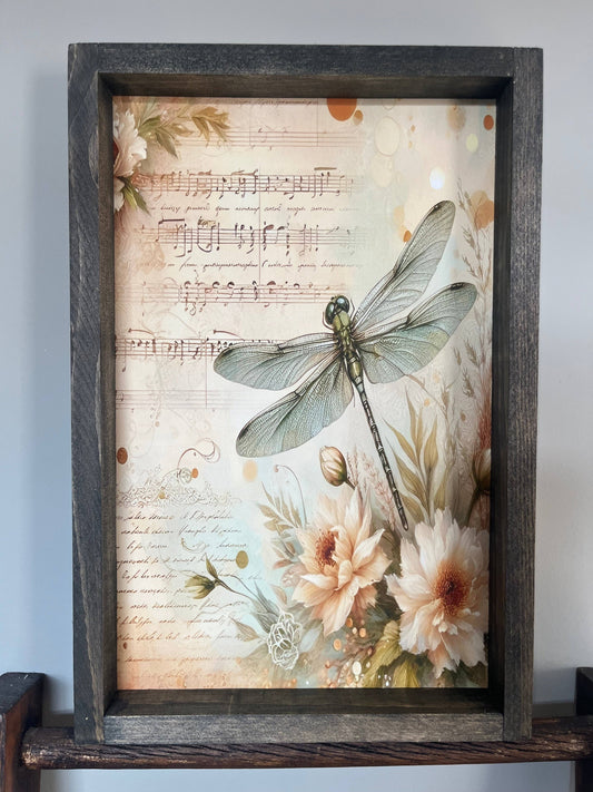 Stir Crazy Signs - Green Dragonfly Farmhouse Sign 8x12"