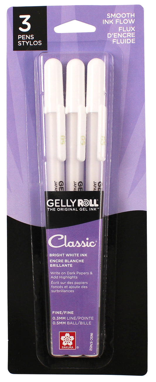 Gelly Roll : Classic Bright White Pens .5mm 3 Pcs