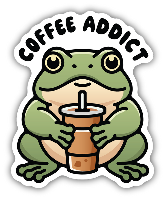 Coffee Addict Frog Sticker