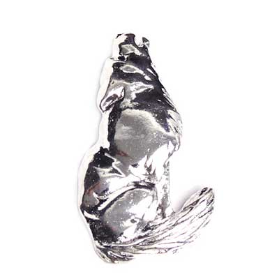 Pendant - Howling Wolf, 1 Piece : Shiny Plated Sliver