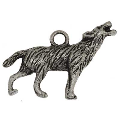 Pendant - Standing Howling Wolf - Antique Sliver, 10 Pack