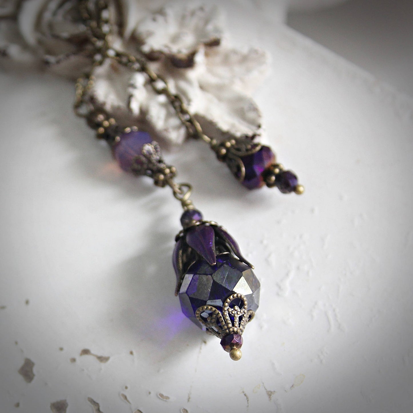 Circa 1890 - Vintage Style Cyclamen & Royal Purple Foliate Pendulum