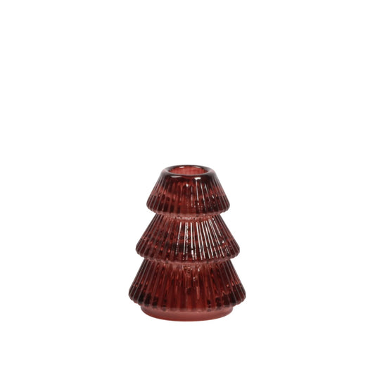 Tree Shaped Glass Taper Candle Holder Small Red