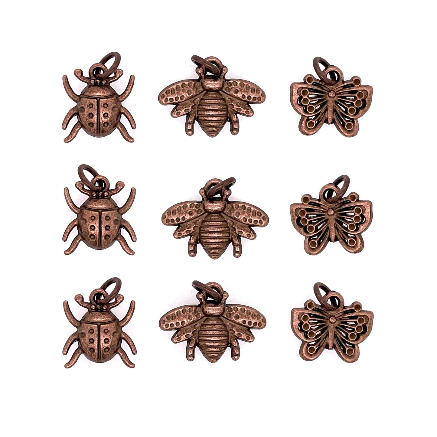 Jewelry Made by Me : Copper Ladybug Bee Butterfly Bug Charms 9pc Set