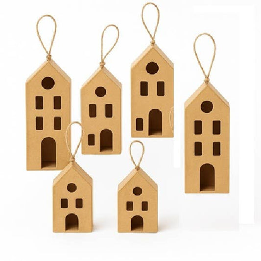 Factory Direct Craft - Premade Paper Mache Italian Village House Ornaments (6pcs)