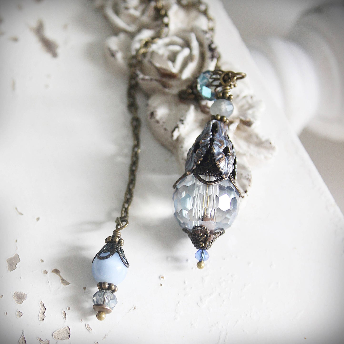 Circa 1890 - Vintage Style Frosted Blue Acanthus Leaf Pendulum