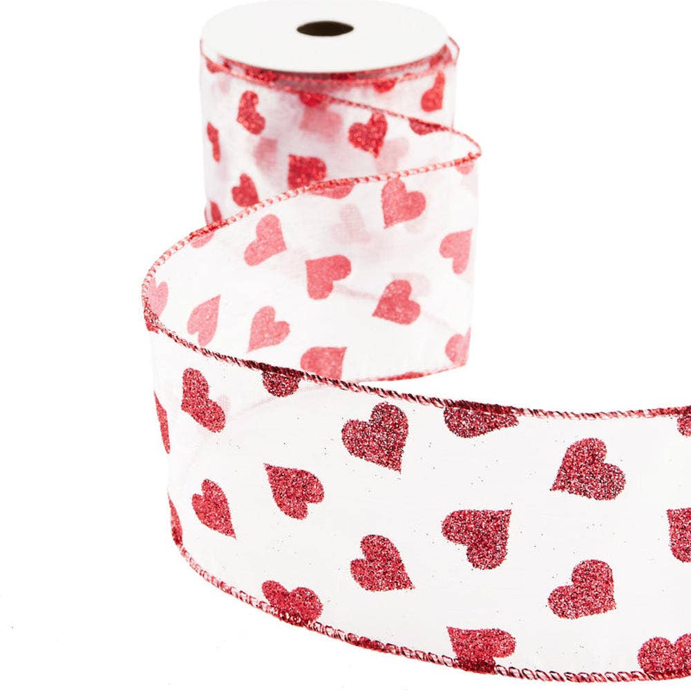 Factory Direct Craft - Valentine's Day Glitter Heart Ribbons (3yds long)