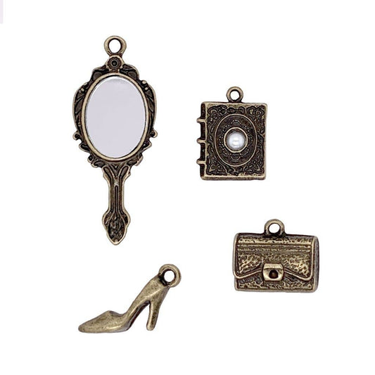 Jewelry Made by Me - Antique Gold Charms Mirror, Shoe, Purse and Journal 4pc