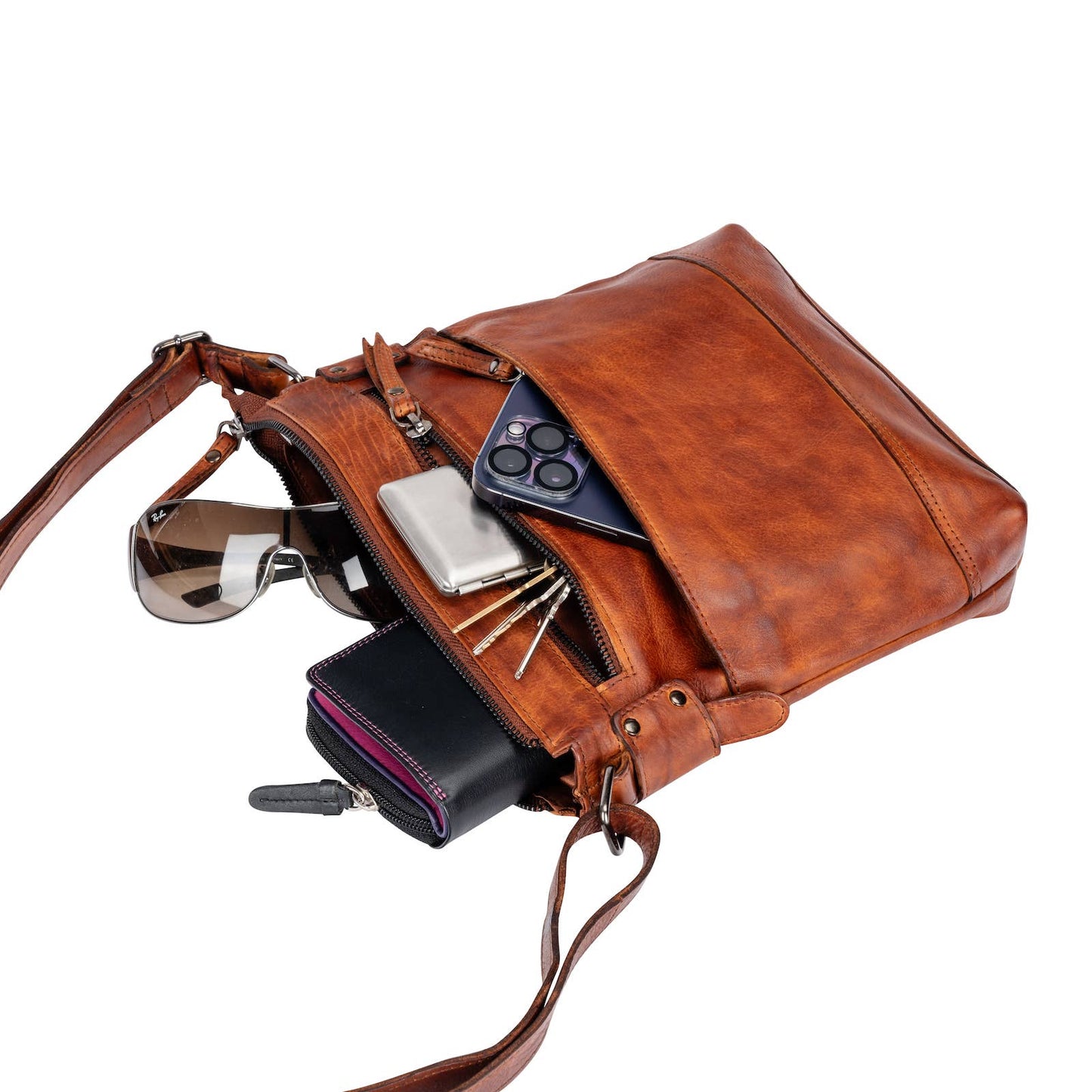 Greenwood Leather : Leather Shoulder Bag Nora - Cognac