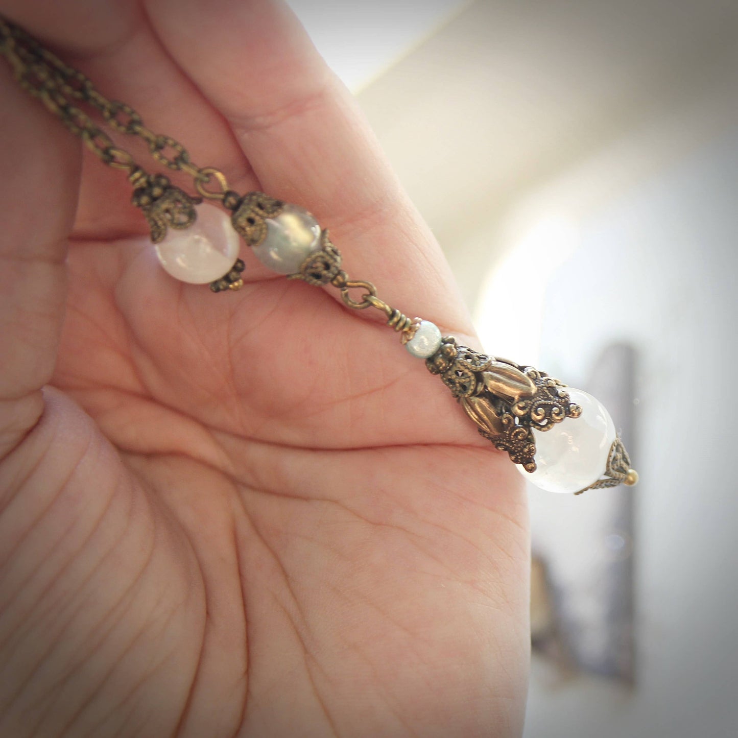 Circa 1890 - Selenite Vintage Style Jewelry Pendulum with Labradorite