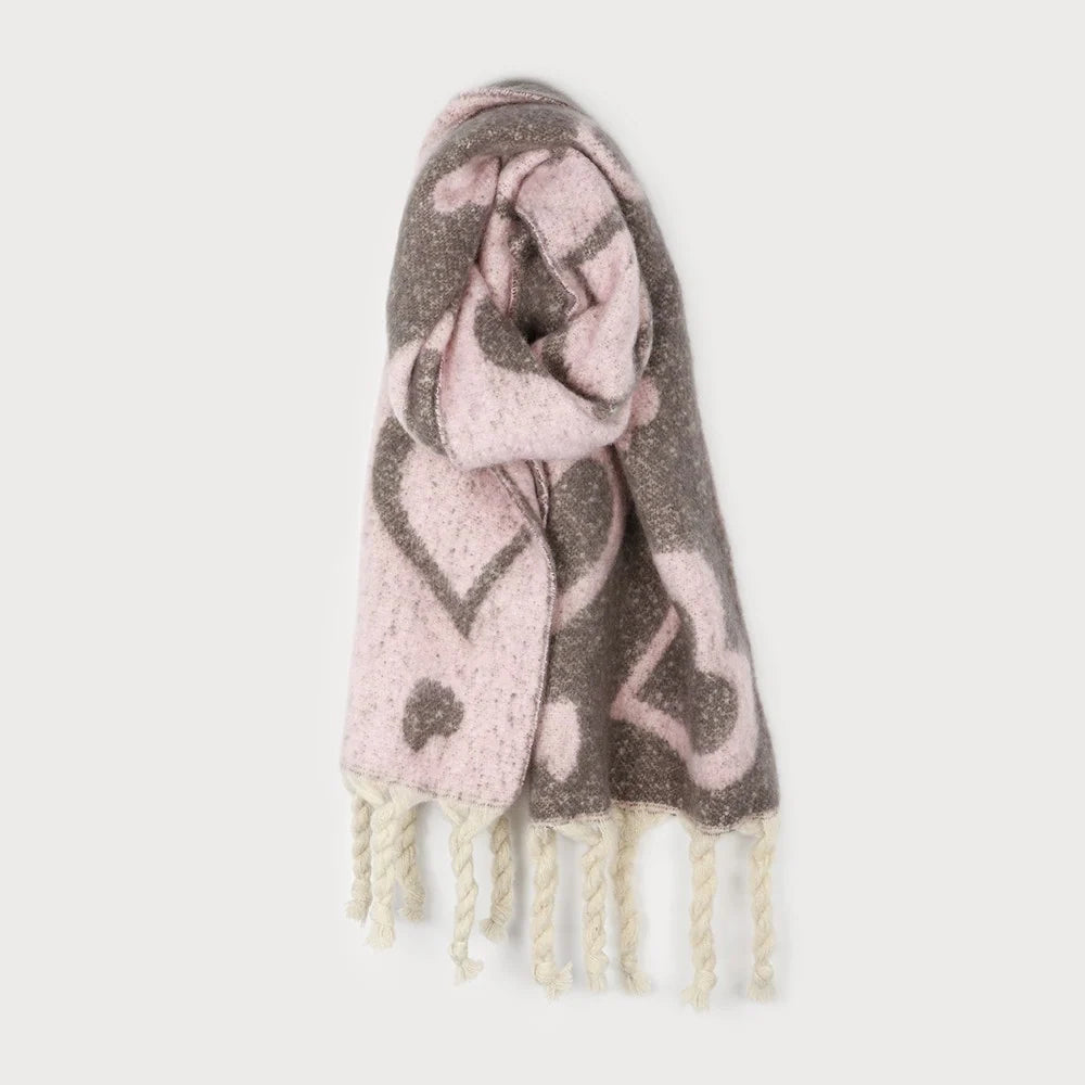 Large & Warm Heart Paint Scarf w/ Tassels