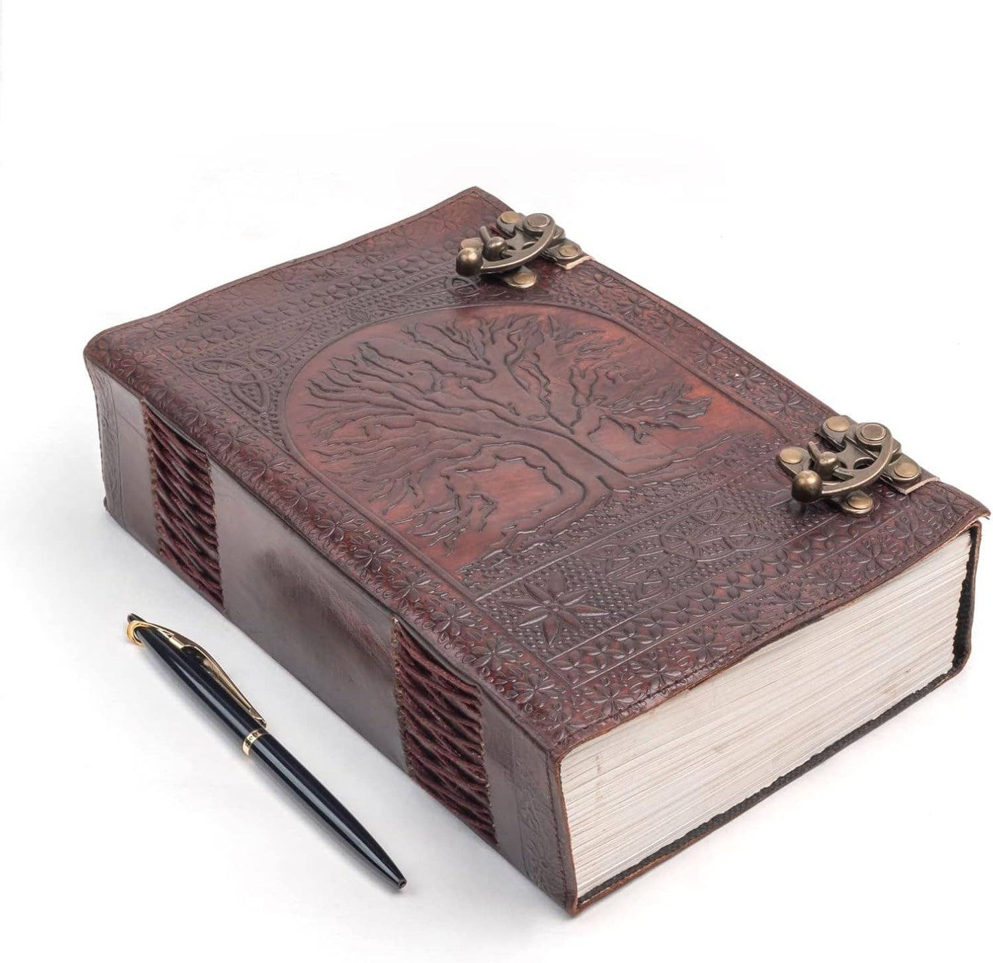Tuzech 600 pages large tree of life journal | leather journal diary | embossed large tree of life notebook | writing leather notebook | handmade leather journal | leather grimoire | leather sketchbook 7 x 10 Thread Bound