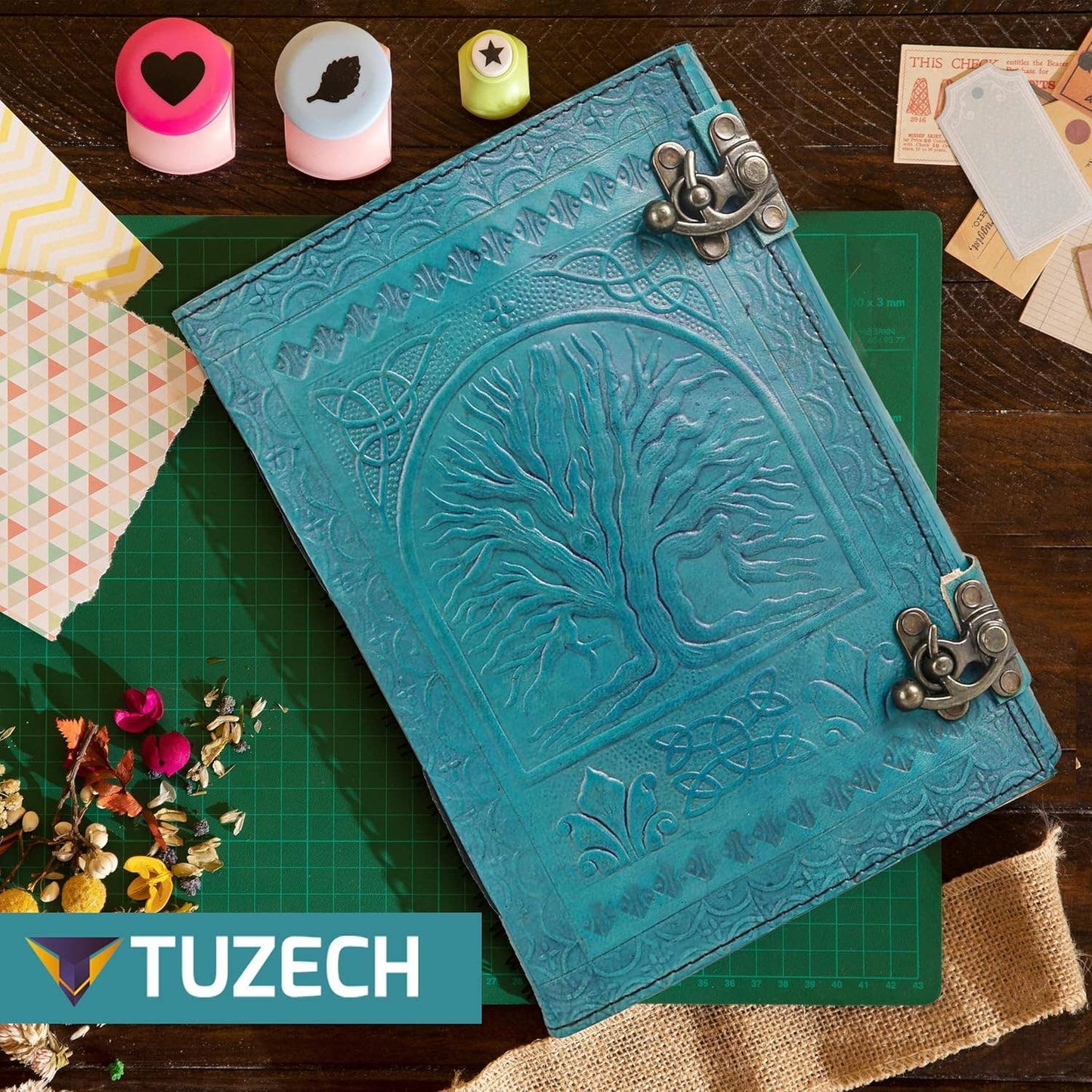 Tuzech 600 pages large tree of life journal | leather journal diary | embossed large tree of life notebook | writing leather notebook | handmade leather journal | leather grimoire | leather sketchbook 7 x 10 Thread Bound
