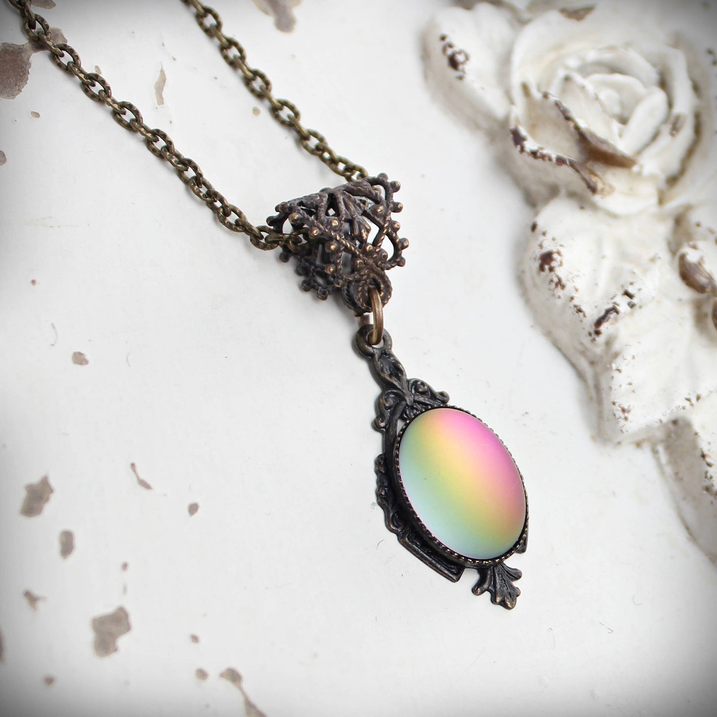 Circa 1890 - Lumina Frosted Watermelon Pink Glass Edwardian Necklace