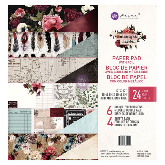 Prima ~ Midnight Garden Paper Pad 12x12"