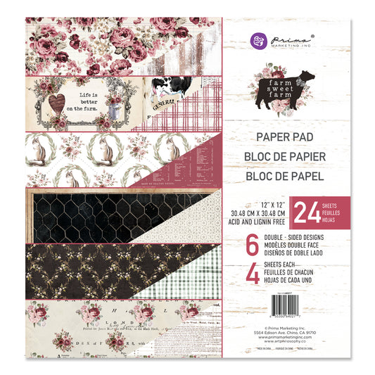 Prima ~ Fram Sweet Farm Collection Paper Pad 12x12" 24 sheets