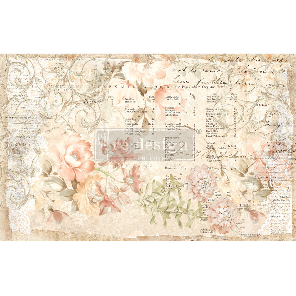 Re-Design With Prima® Decoupage Decor Tissue Paper - Floral Parchment - 19x30"