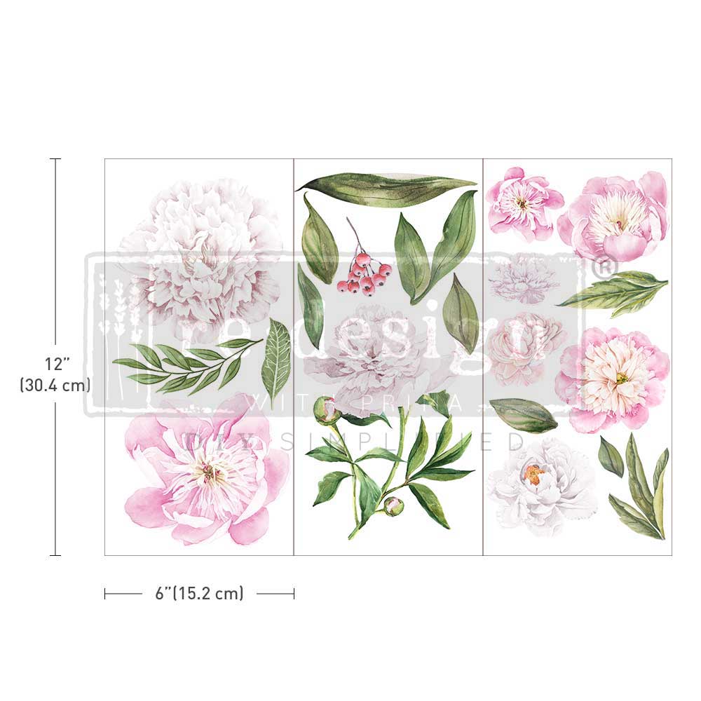 Re-Design With Prima® Mini Transfer - Morning Peonies - 6x12", 3 Sheets