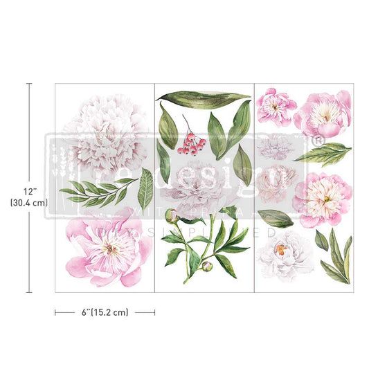 Re-Design With Prima® Mini Transfer - Morning Peonies - 6x12", 3 Sheets